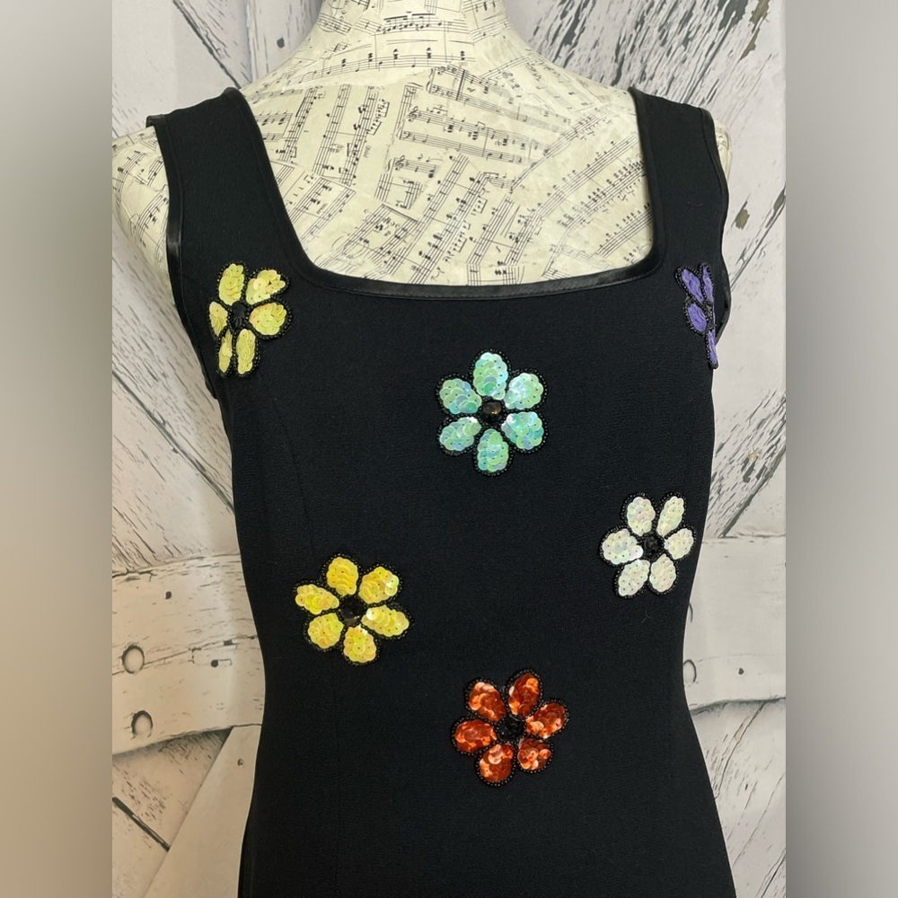 Vintage Cache Black Maxi Sequin Beaded Flower Dress - Picture 2 of 15